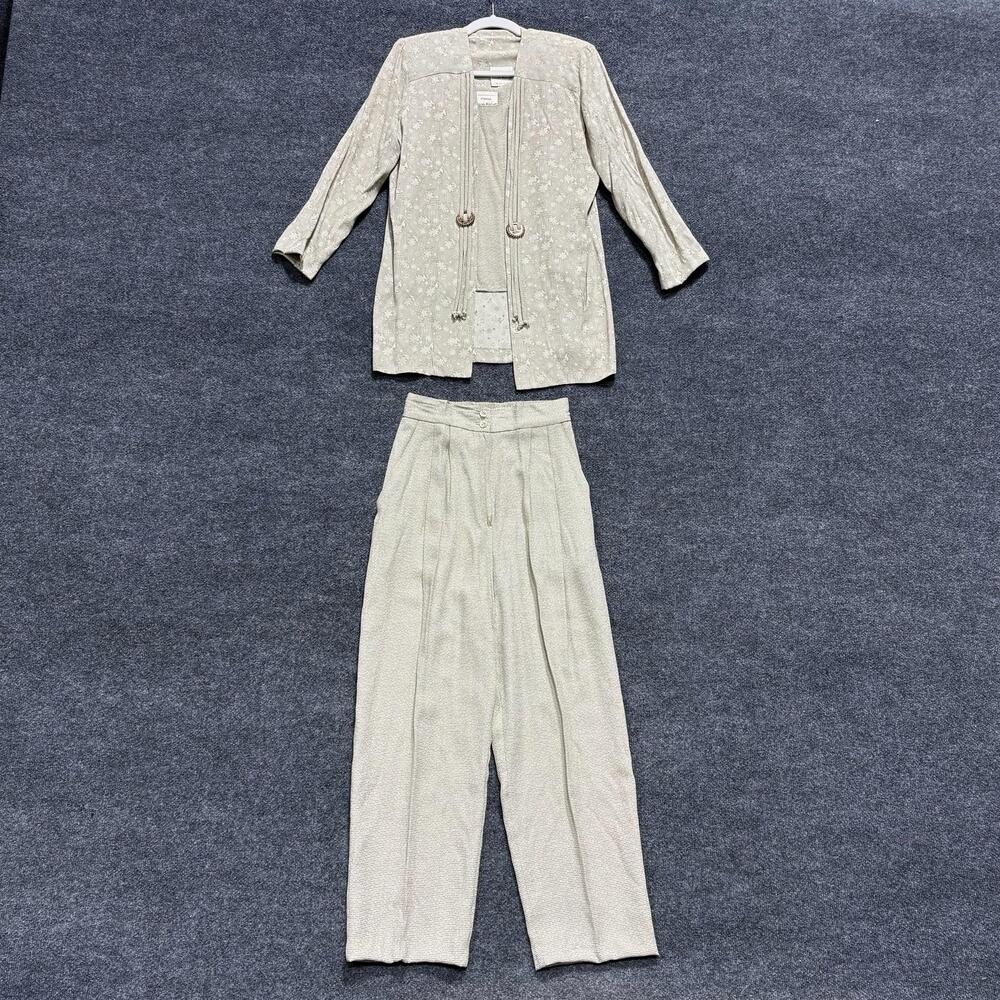 Joseph Ribkoff 3 Piece Pants Tank Set Womens 10 Beige Jacquard Jacket Formal